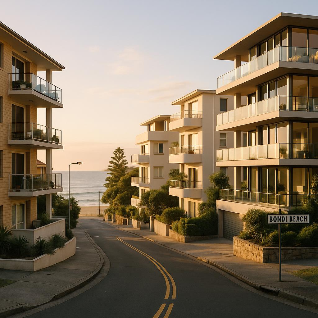 Bondi Beach beachside apartment streetscape in Sydney
