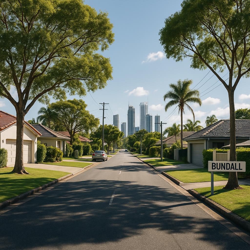 Bundall QLD suburban streetscape with established homes and leafy streets