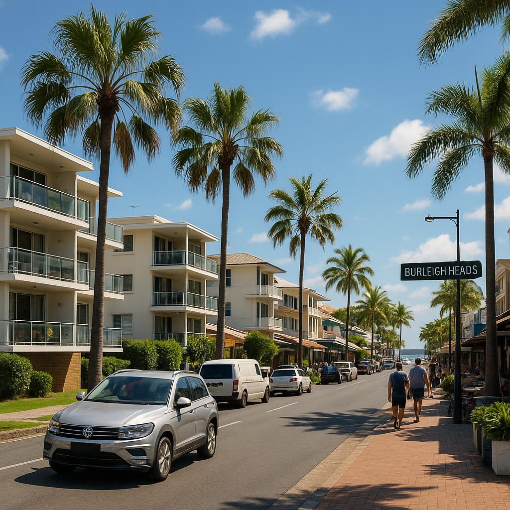 Burleigh Heads coastal streetscape with apartments and village atmosphere