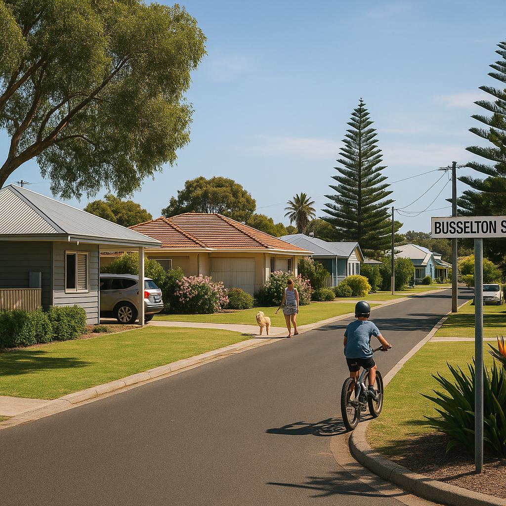 Busselton coastal residential street with relaxed family-friendly character