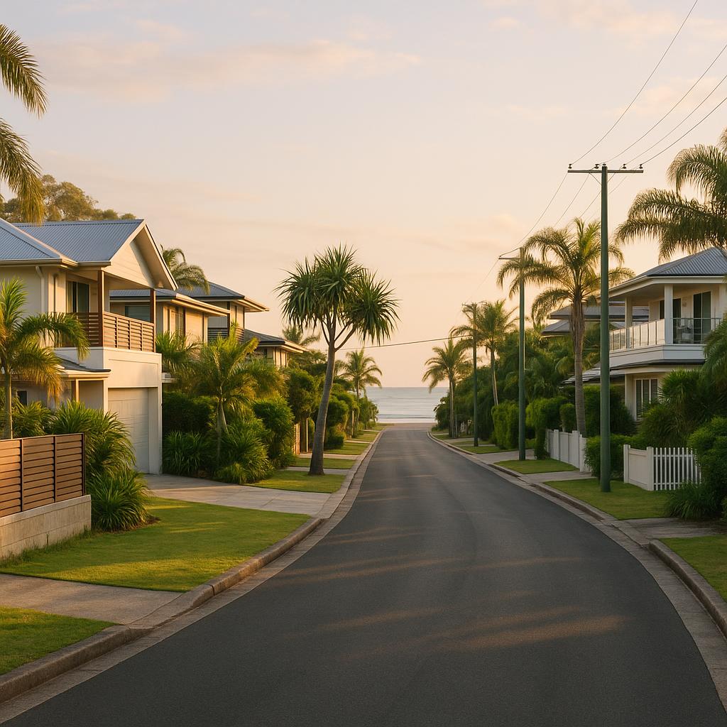 Byron Bay coastal residential street with premium beachside homes