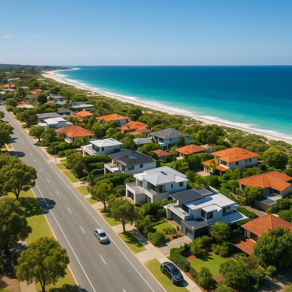 Aerial view of City Beach WA coastal homes near the beach