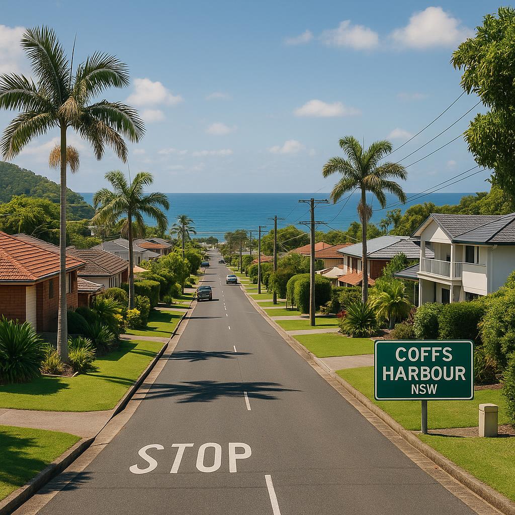 Coffs Harbour NSW residential streetscape with coastal greenery