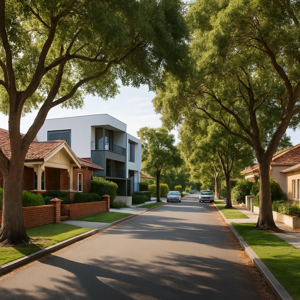 Leafy Como-style Perth street with mixed housing and mature trees
