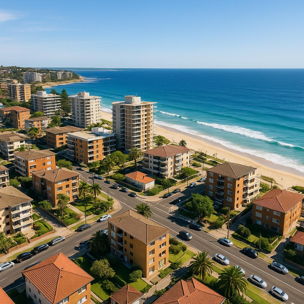 Aerial view of Cronulla beachside streets and apartments in Southern Sydney