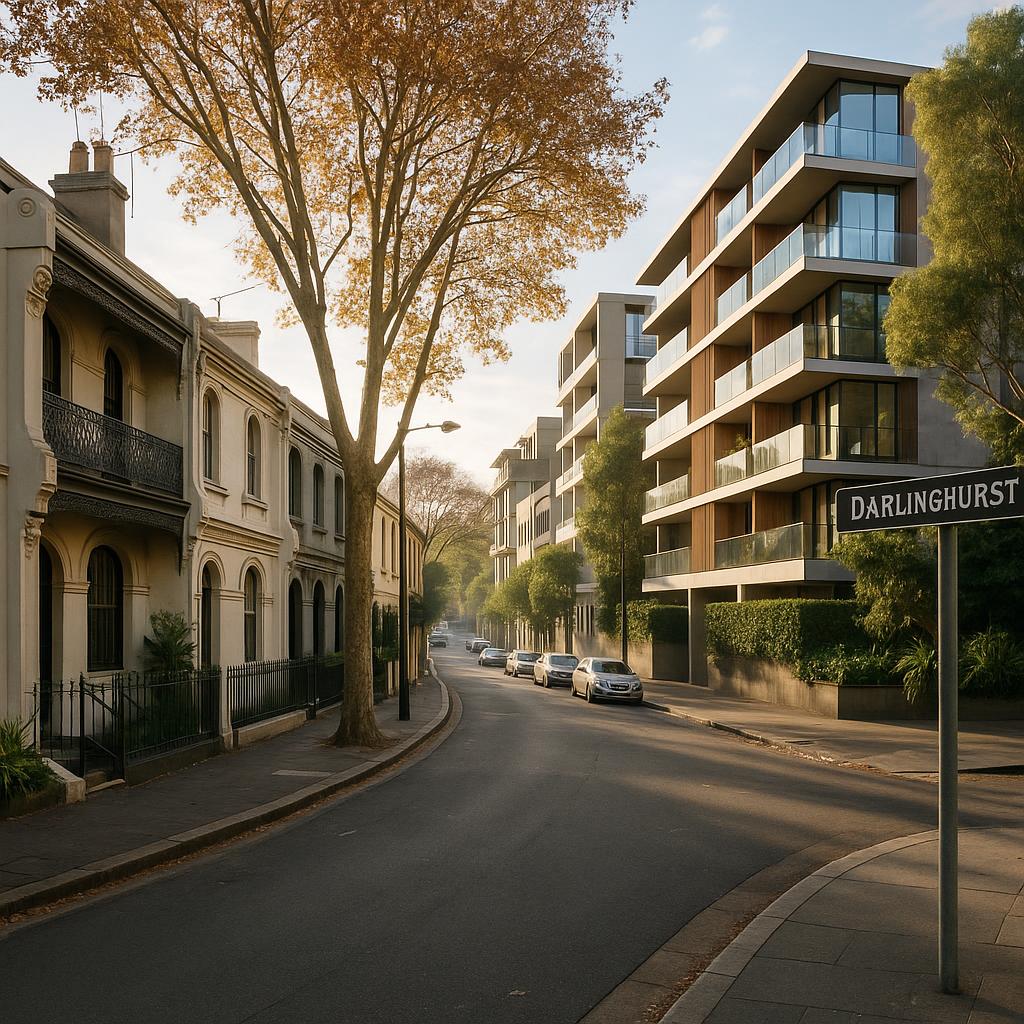 Darlinghurst streetscape with terraces and apartments