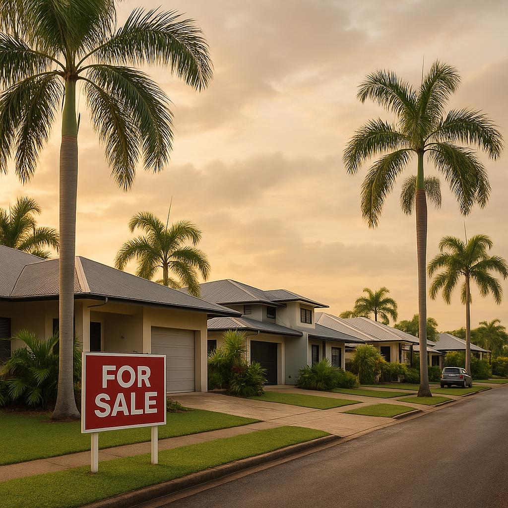 Darwin NT suburban street with tropical homes and palms