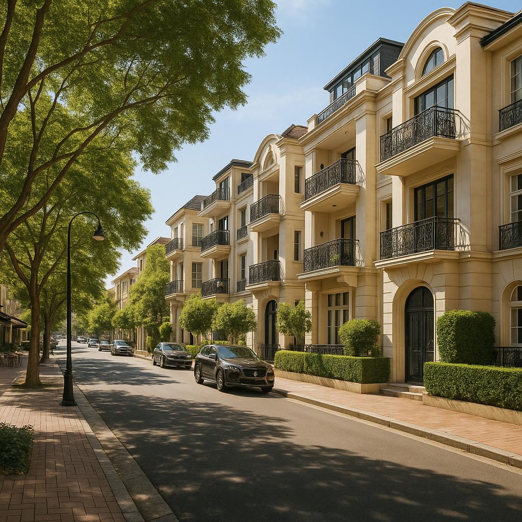 Premium Double Bay street scene with leafy village character and elegant apartments