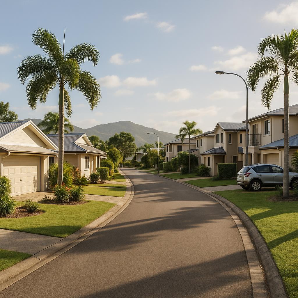 Douglas Townsville suburban street with homes and townhouses