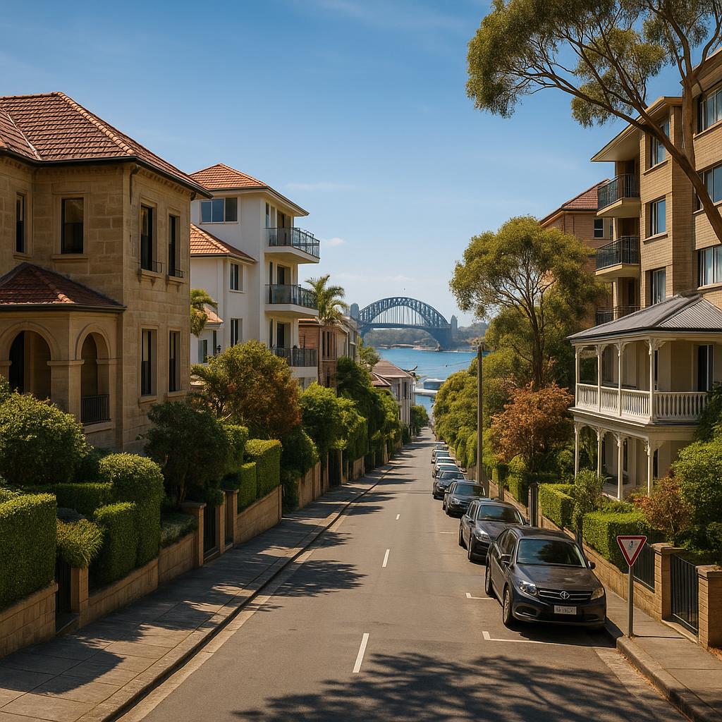 Drummoyne-style inner-west streetscape with established homes and apartments