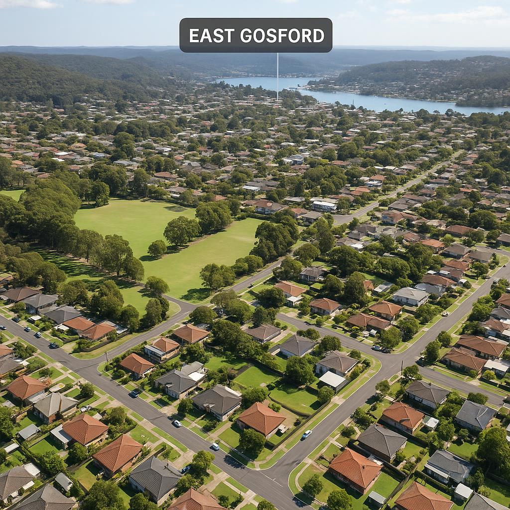 Aerial view of East Gosford with parks and homes