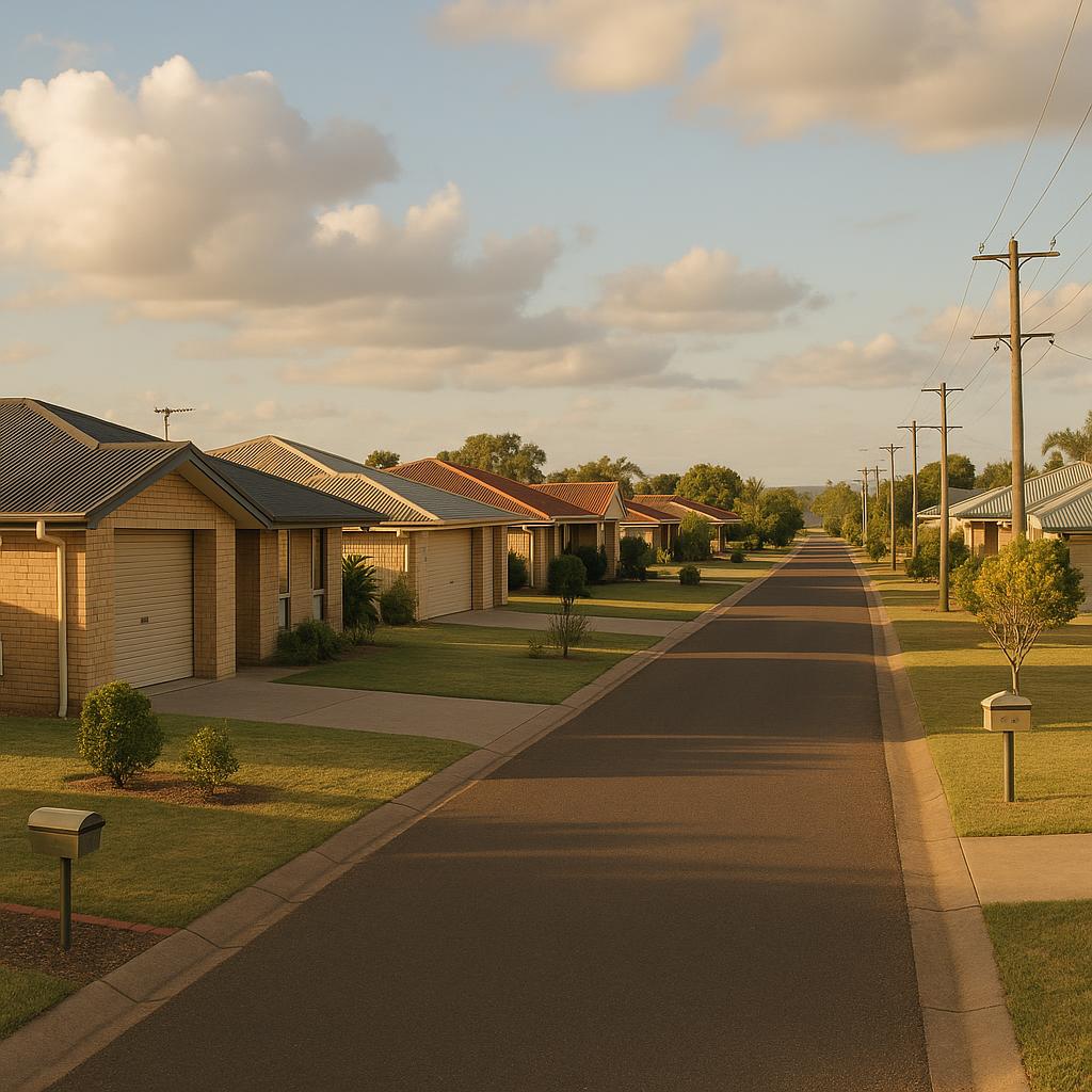 Regional Queensland streetscape in Emerald with tidy homes
