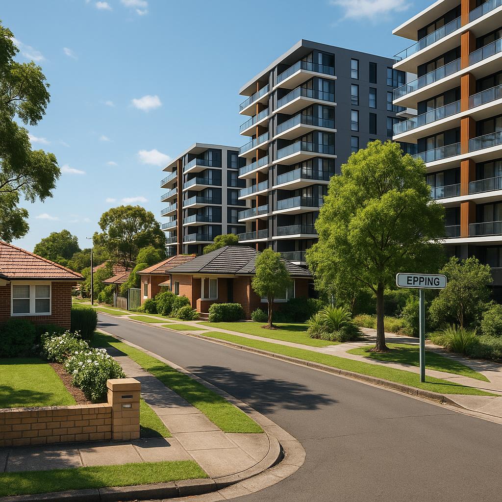 Epping NSW streetscape with homes and apartments
