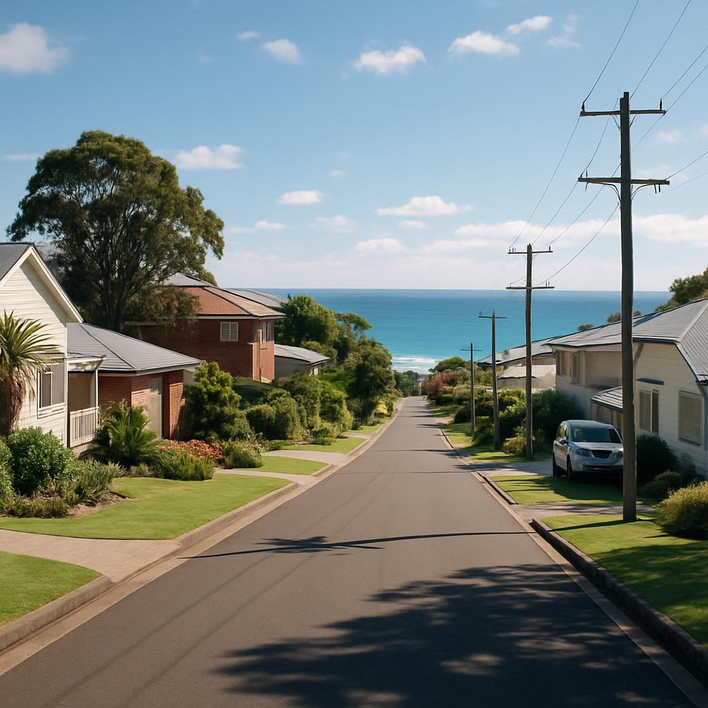 Coastal Gerringong streetscape with houses and greenery