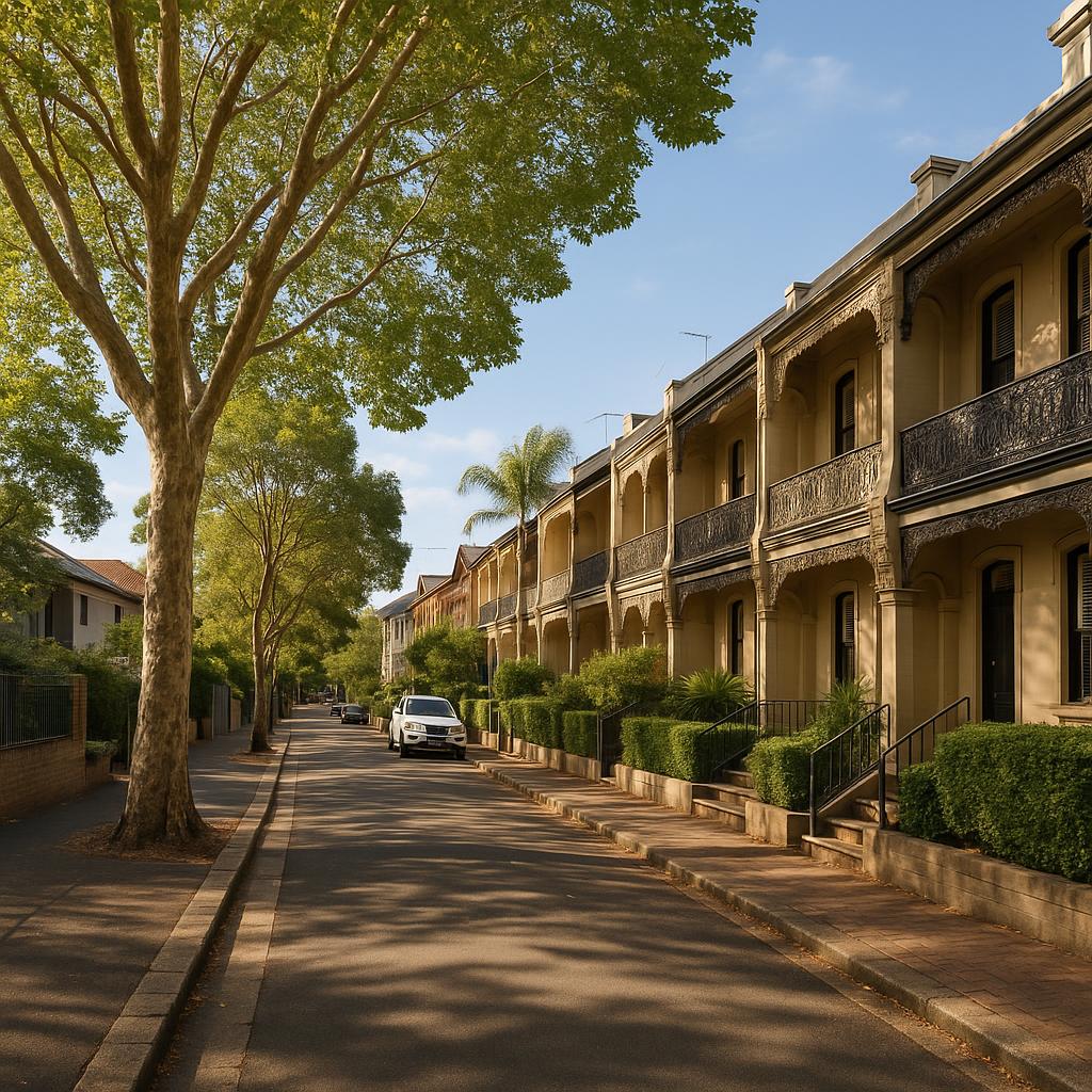 Glebe heritage terrace streetscape in inner Sydney