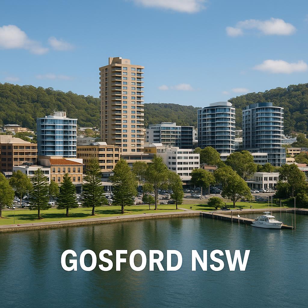 Gosford CBD and waterfront skyline on the Central Coast