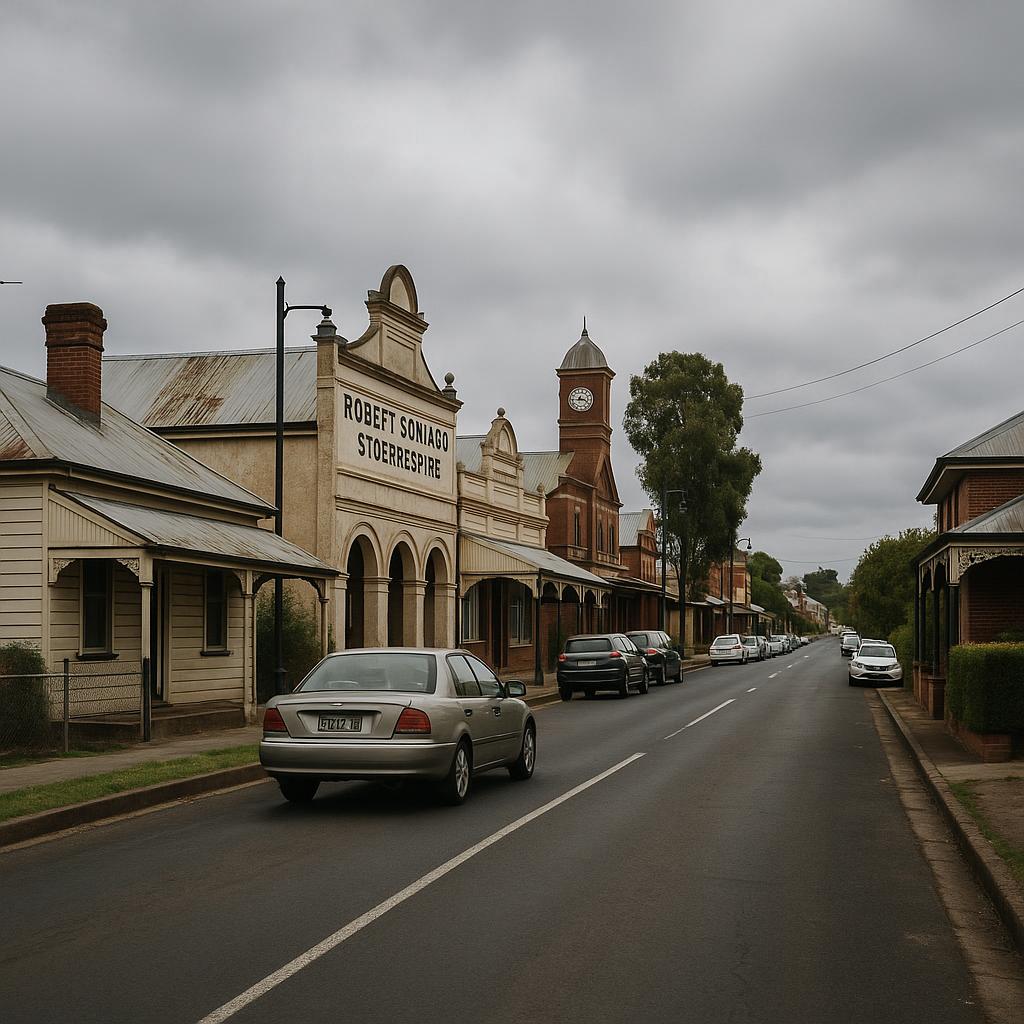 Regional NSW town street with heritage buildings and residential character
