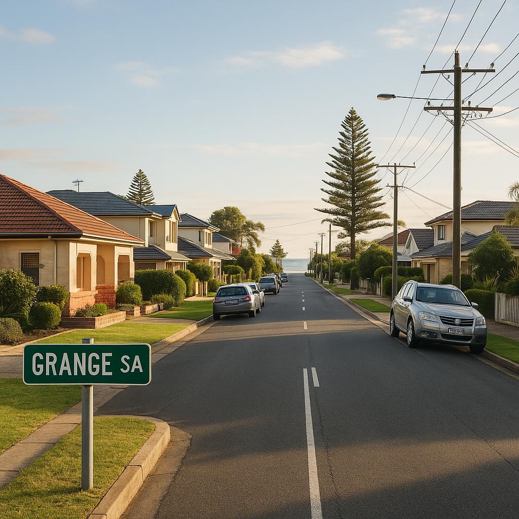 Established coastal street scene in Grange SA near the beach