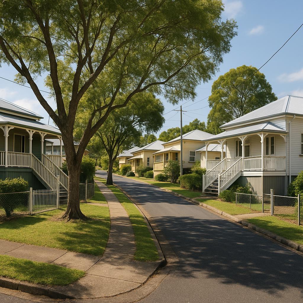 Gympie regional streetscape with character homes and trees