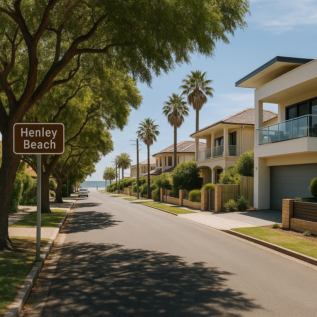Henley Beach coastal street with homes and relaxed suburban feel