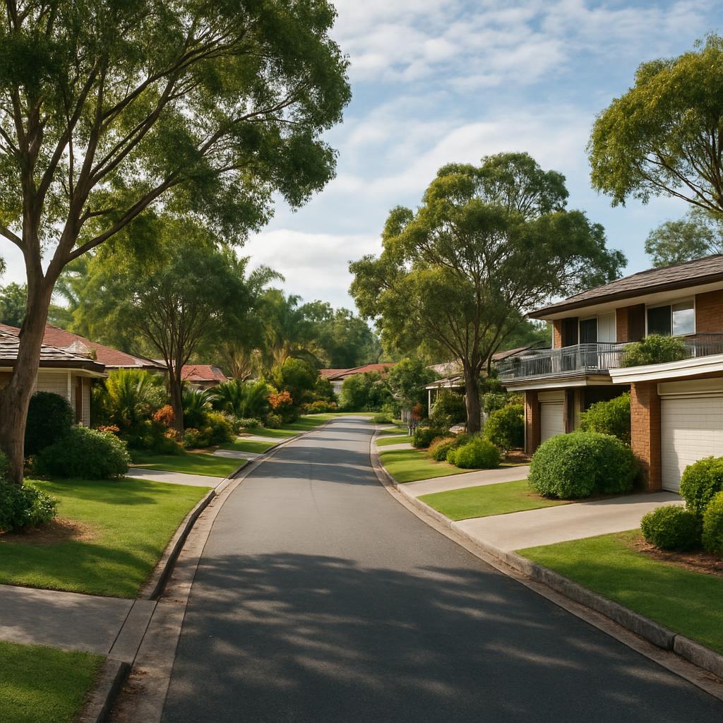 Established suburban street in Jindalee with leafy homes and mature gardens