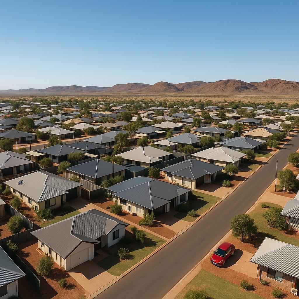 Karratha WA residential streetscape with Pilbara landscape