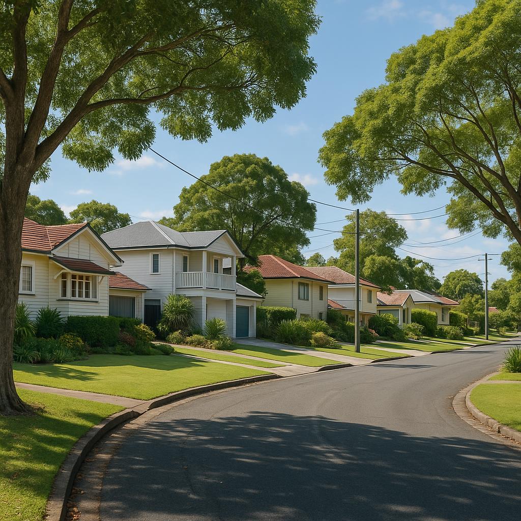Established Keperra-style Brisbane streetscape with detached homes and leafy verges
