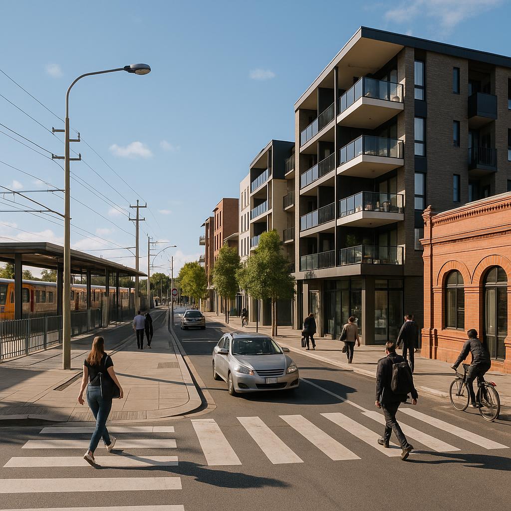 Transport-adjacent streetscape near Keswick Terminal with mixed urban context