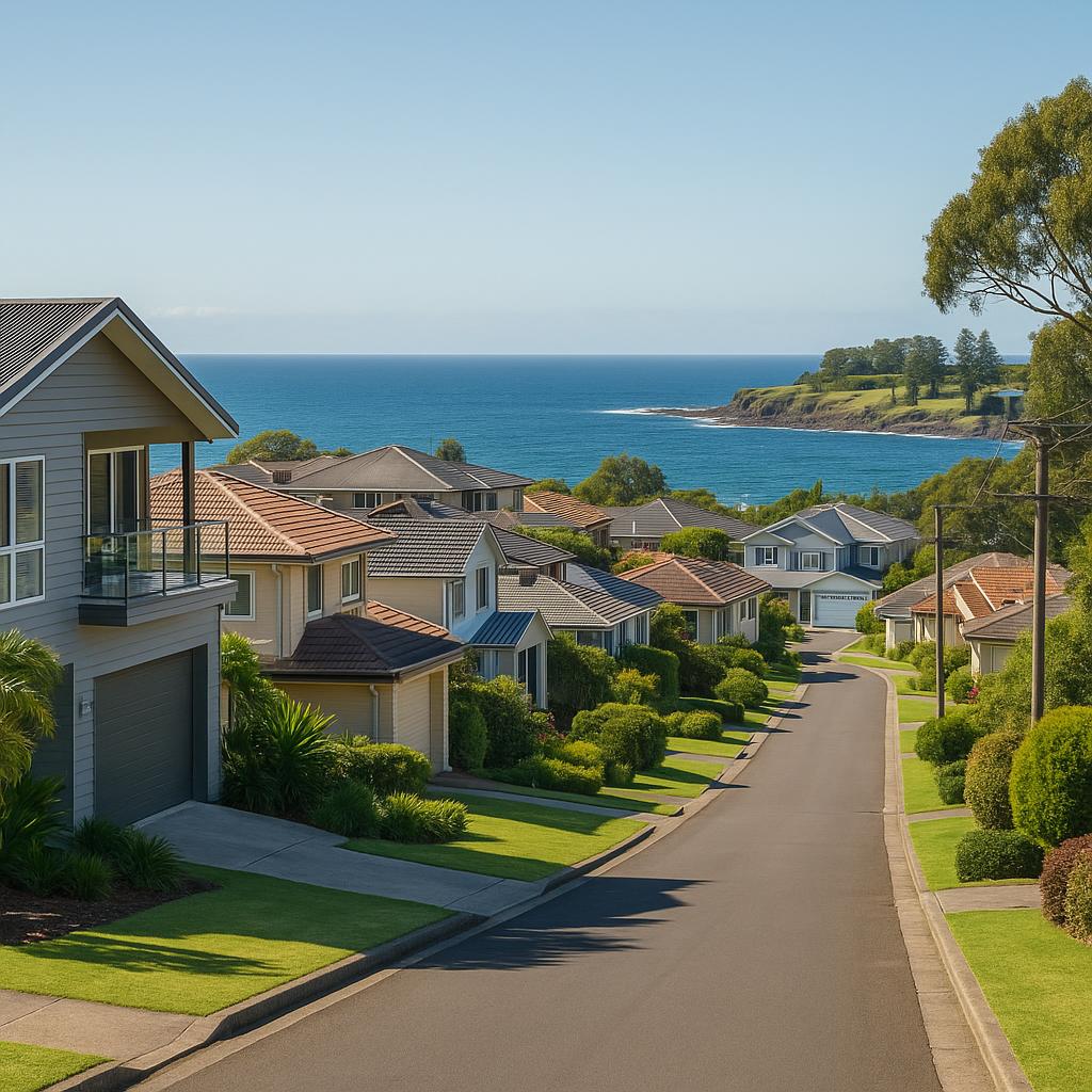 Kiama coastal homes with ocean backdrop and leafy streets