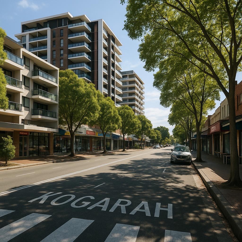 Kogarah NSW streetscape with apartments and local amenity