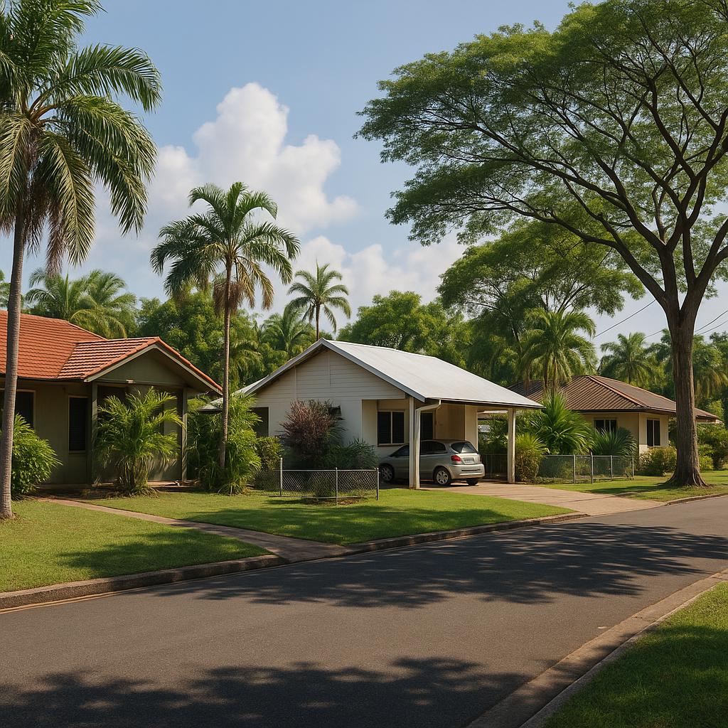 Leanyer NT suburban street with detached homes and shaded yards