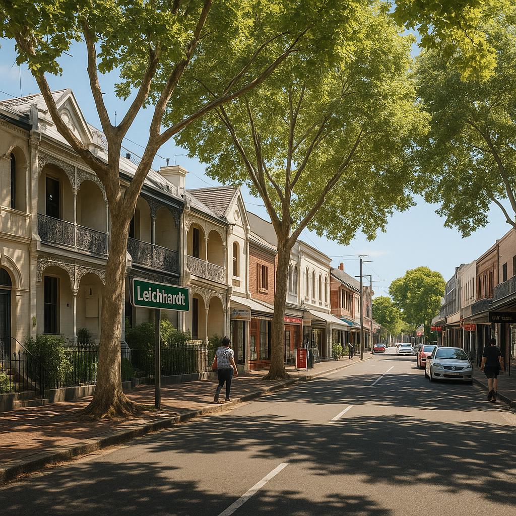 Leichhardt inner-west Sydney streetscape with heritage terraces and village feel