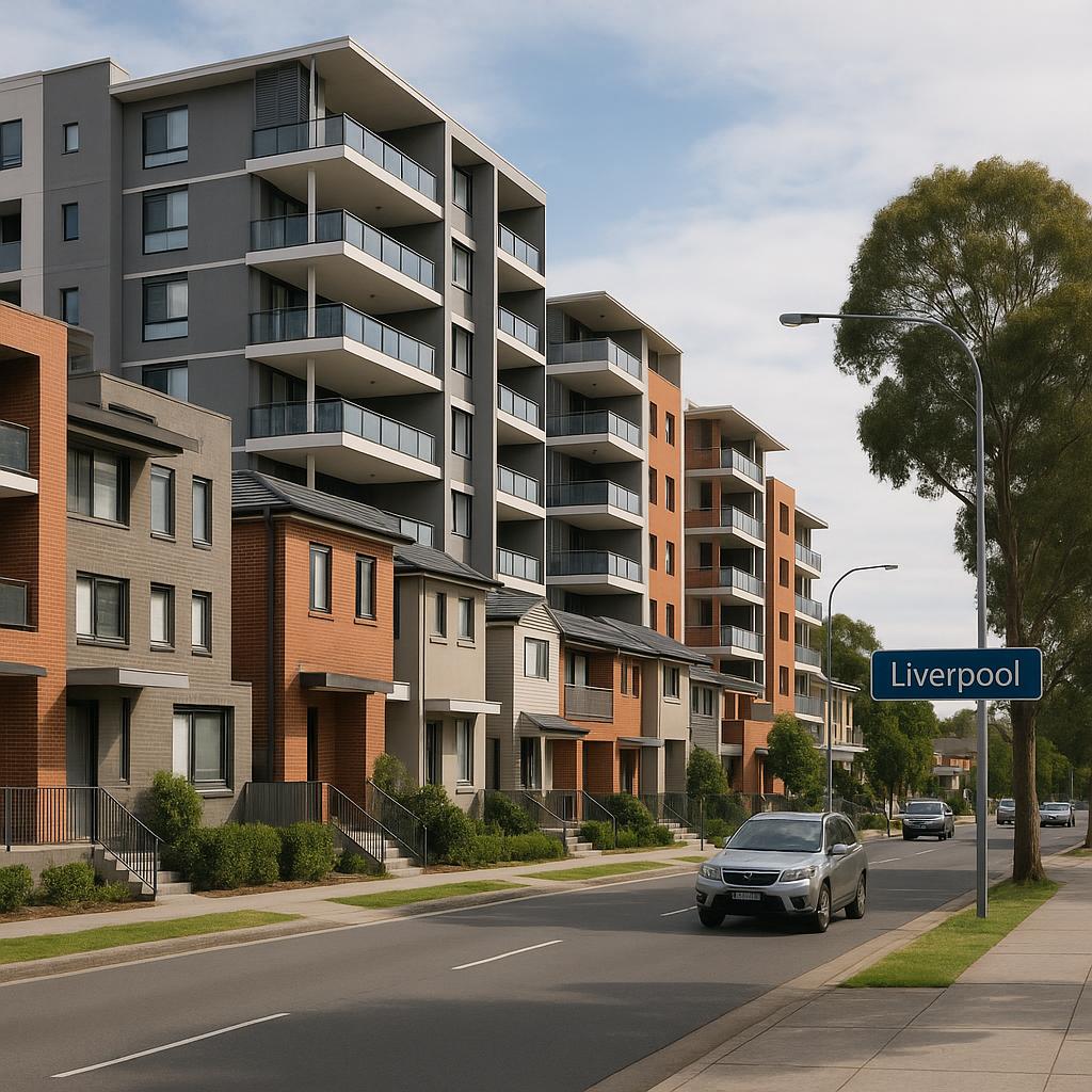 Liverpool NSW streetscape with mixed housing near the CBD