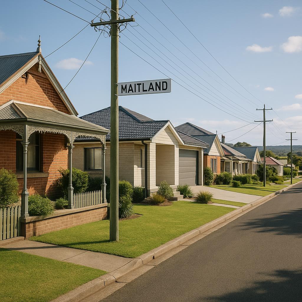 Maitland NSW streetscape with heritage homes and newer housing