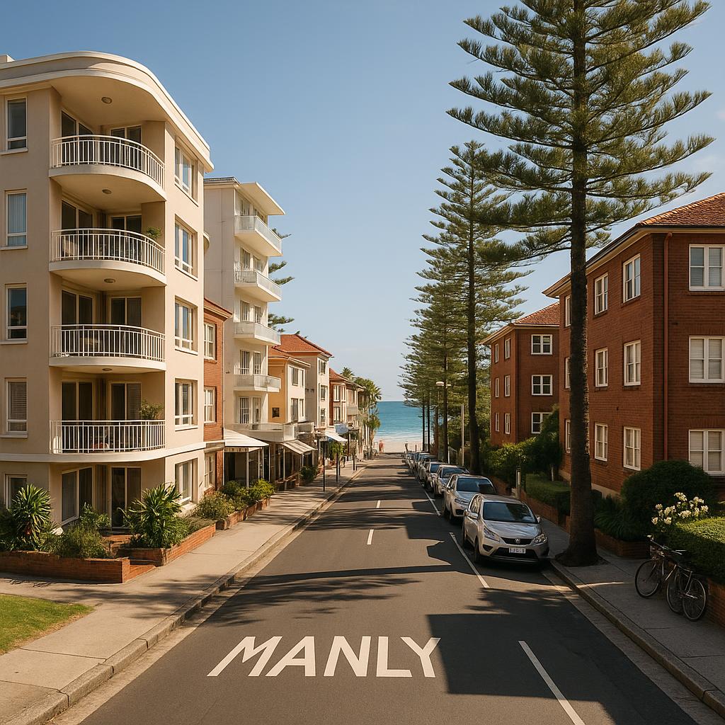 Manly NSW coastal streetscape with apartments and village atmosphere