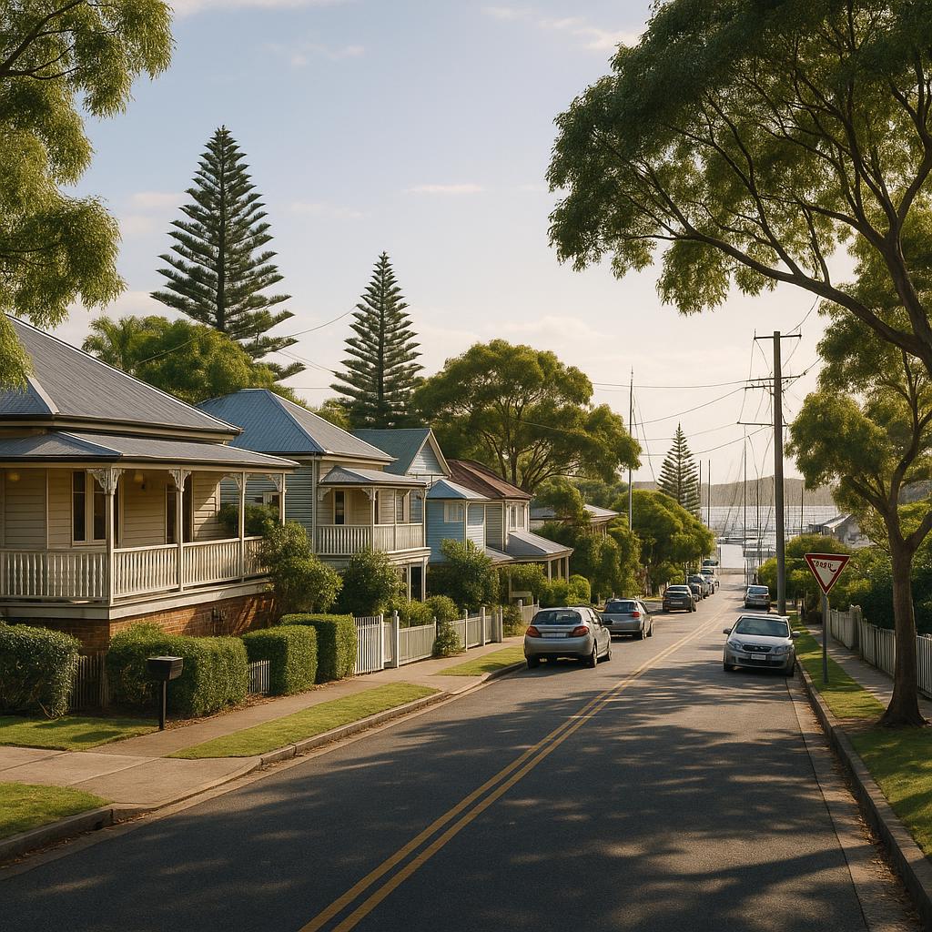 Manly QLD bayside streetscape with character homes and leafy streets
