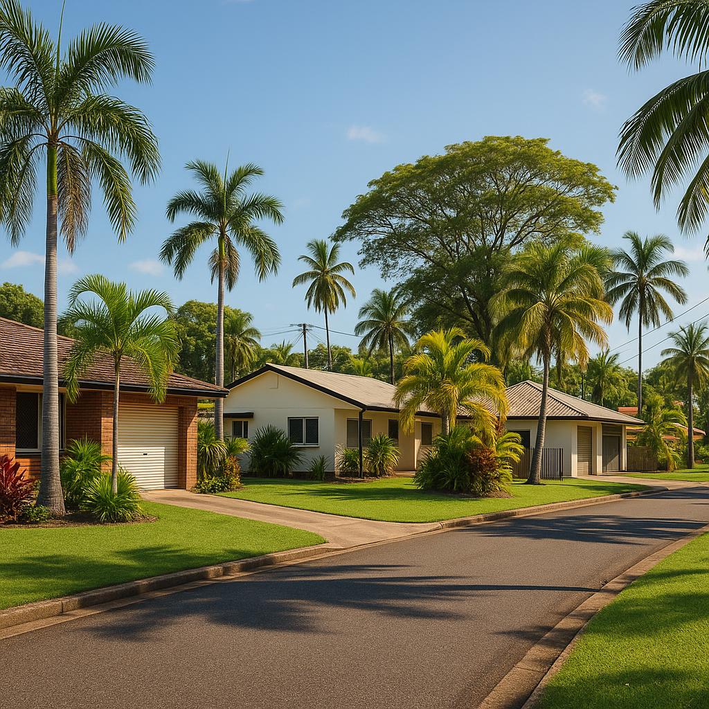 Established suburban street in Marrara, Darwin NT with detached homes and tropical greenery