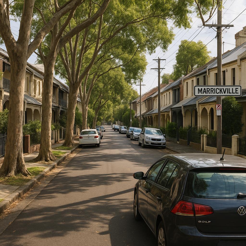 Inner West Marrickville residential street with terraces and trees