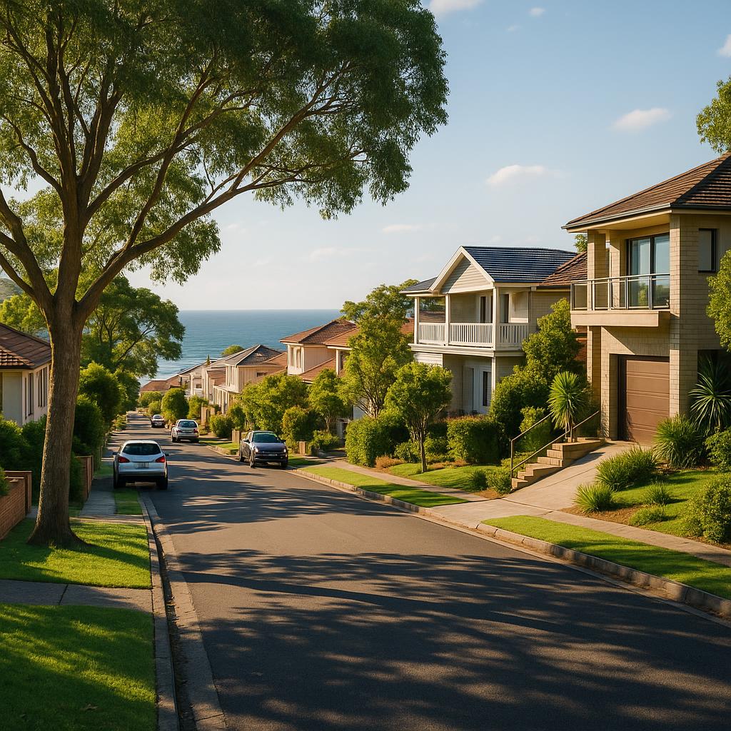 Coastal residential street in Merewether with established homes and leafy streets