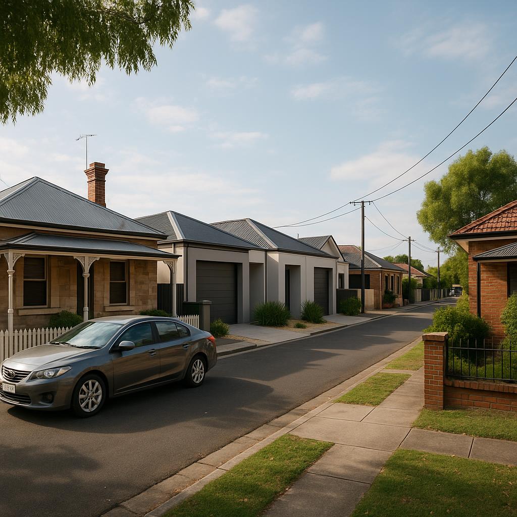 Mile End South residential street with mixed housing in Adelaide's inner west