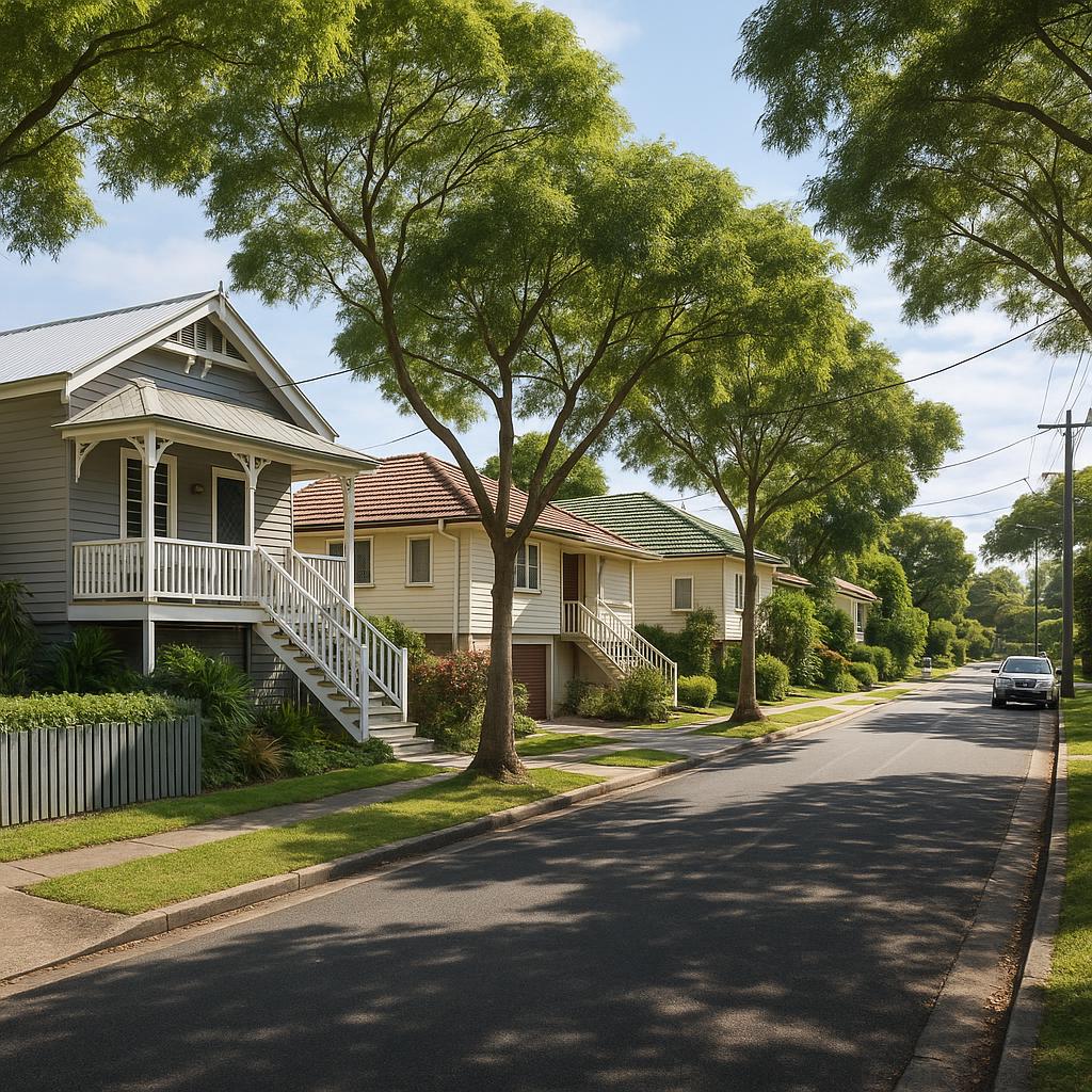 Established leafy Brisbane suburb street with renovated homes