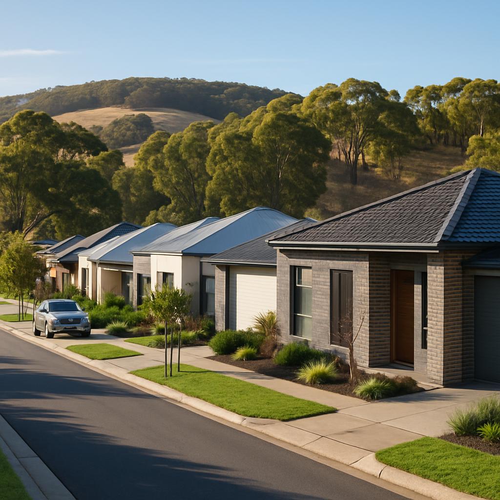 Mount Barker SA suburban streetscape with family homes and Hills backdrop