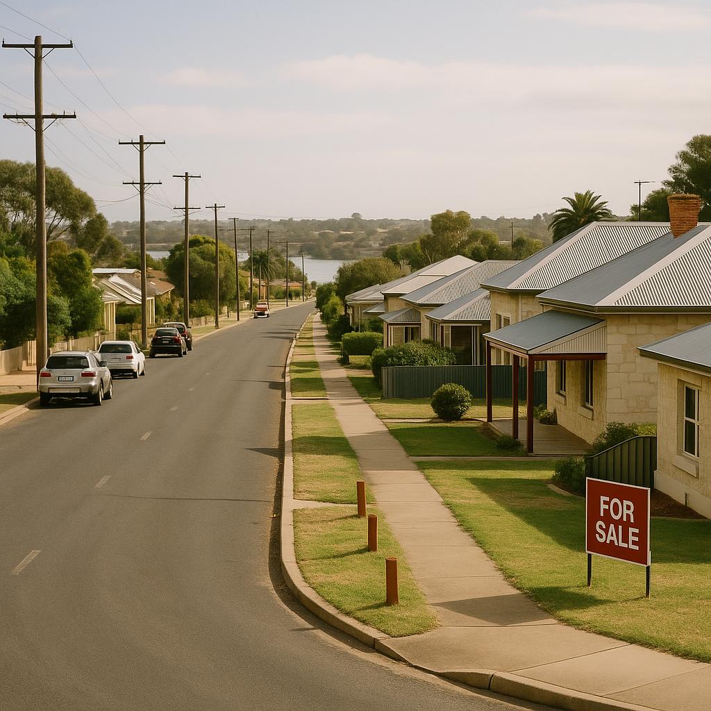 Photorealistic Murray Bridge streetscape with practical residential housing