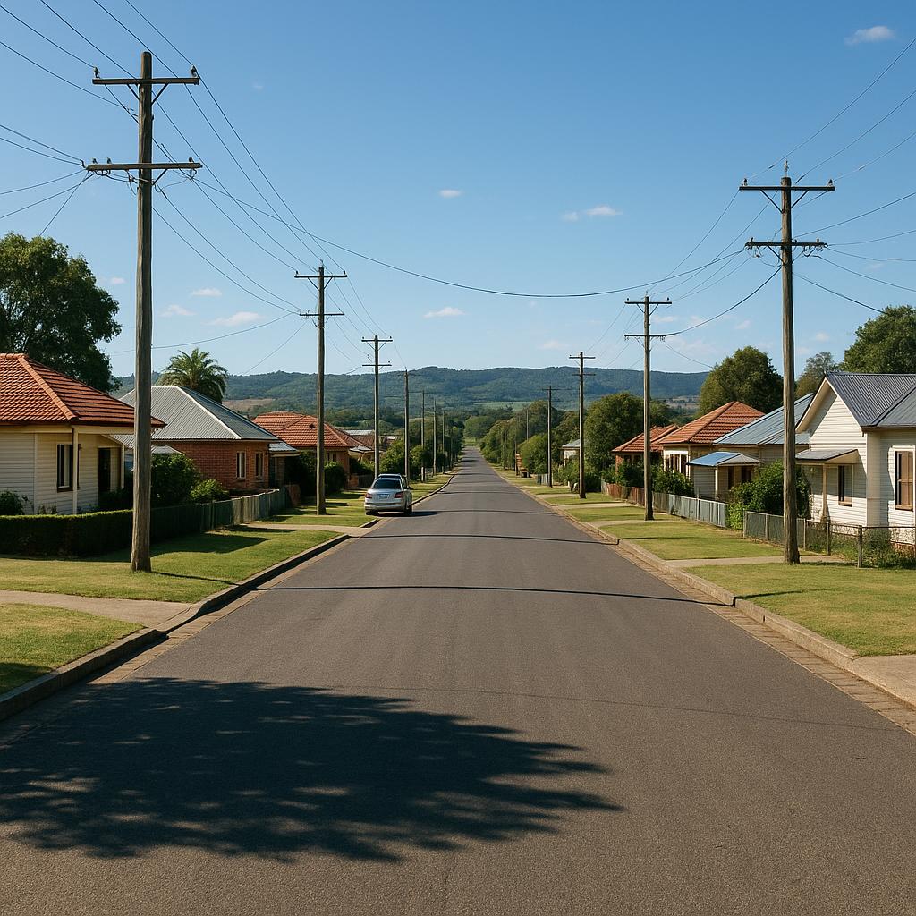 Muswellbrook regional streetscape with detached homes and wide roads