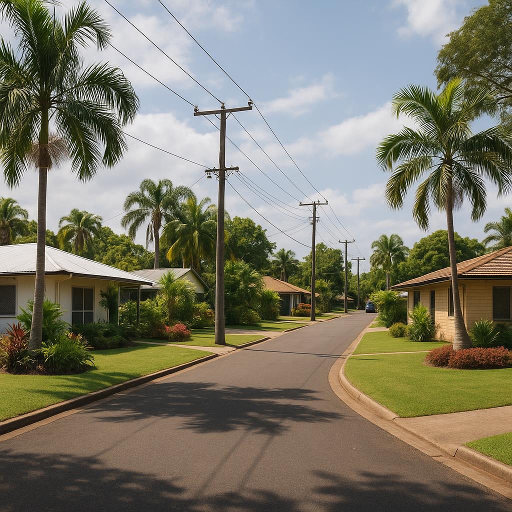 Established Darwin suburban street with tropical landscaping and older detached homes
