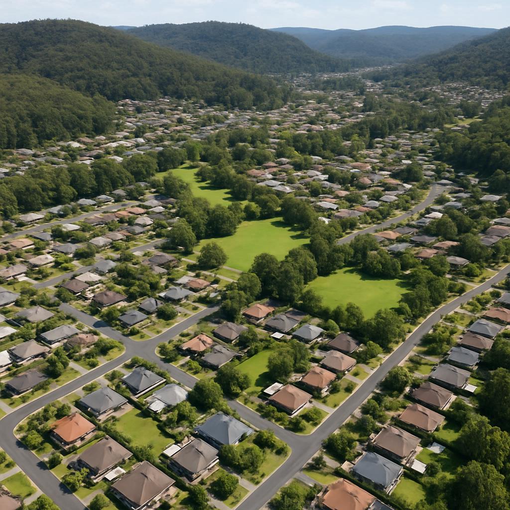 Aerial view of Narara suburb in New South Wales