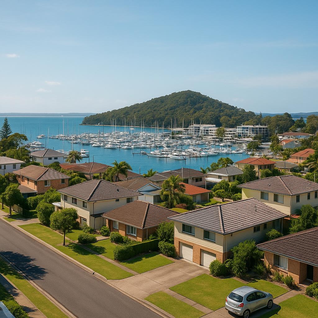 Nelson Bay coastal streetscape near the marina