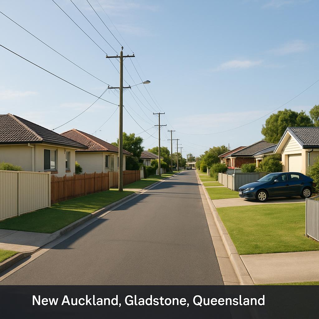 Suburban street in New Auckland with detached houses and fenced yards