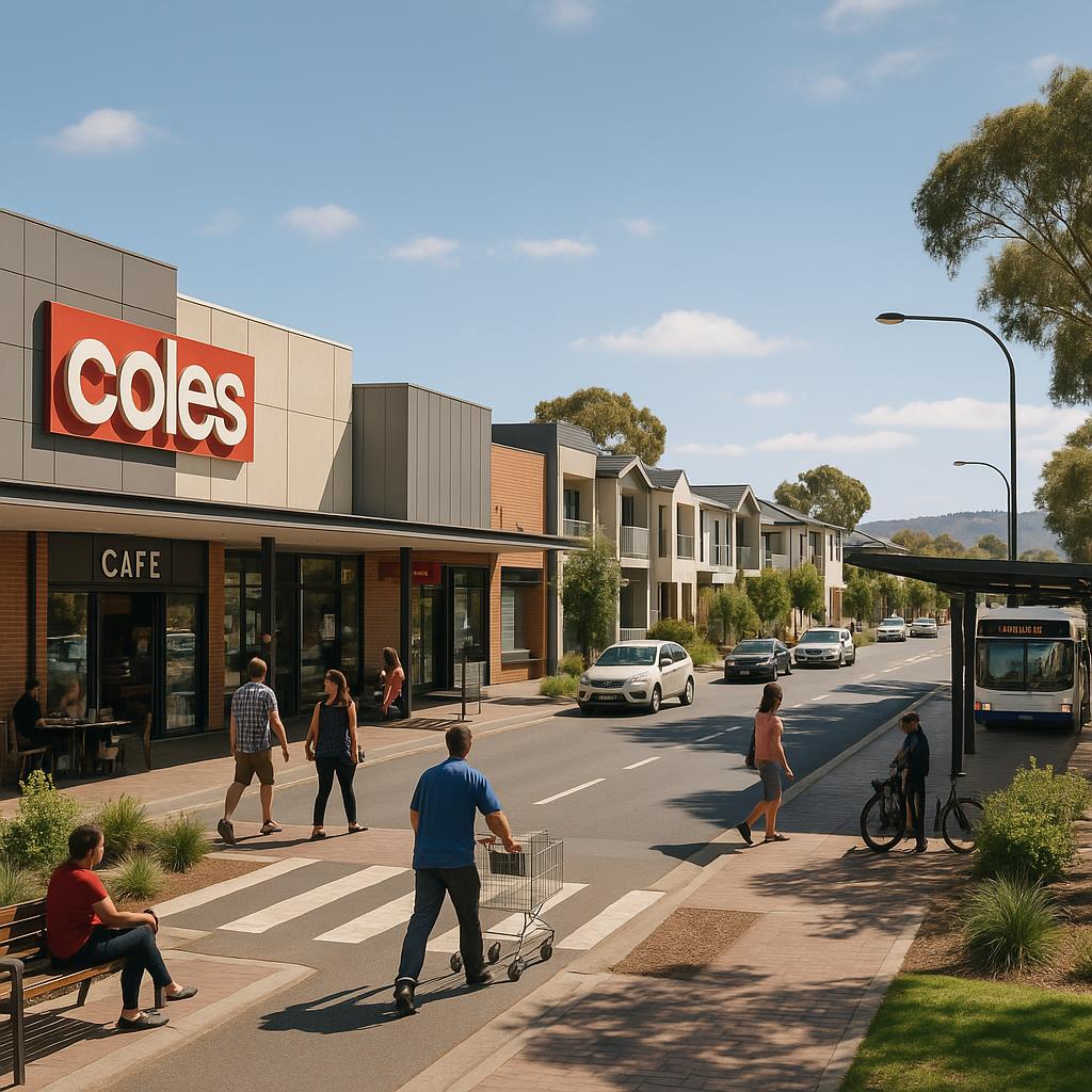 Southern Adelaide activity centre with shops, transport access and nearby low-rise homes