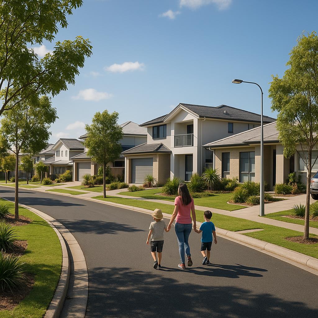 Modern family-friendly suburban street in North Lakes QLD